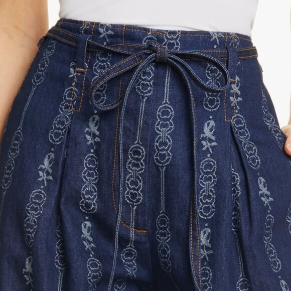 Tory Burch Gemini Jeans Jacquard Blue Denim Wide Leg Trousers 6 NWT (Orig. $355) - Picture 4 of 10